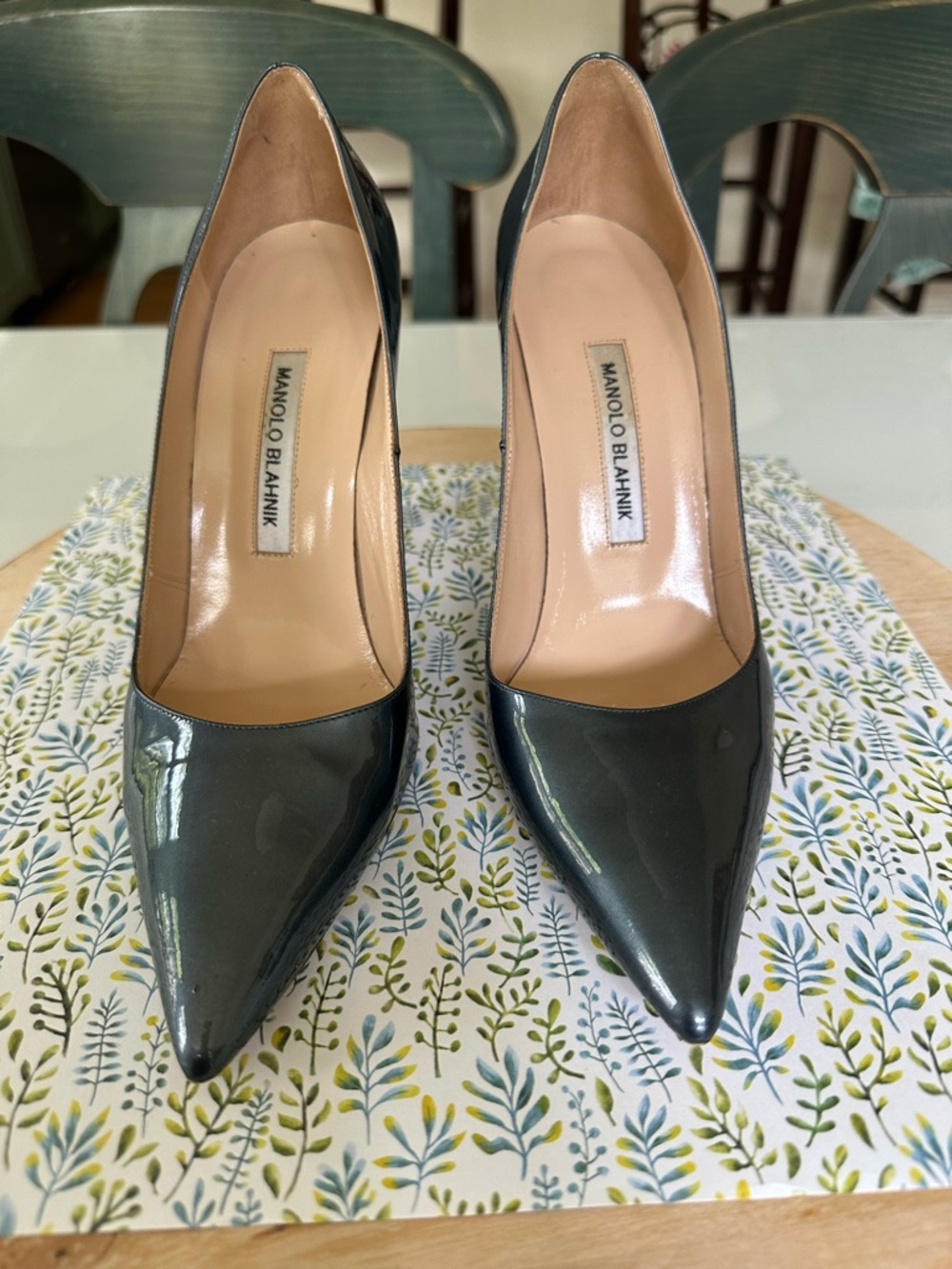 Manolo Blahnik Steel Blue Heels size 39.5